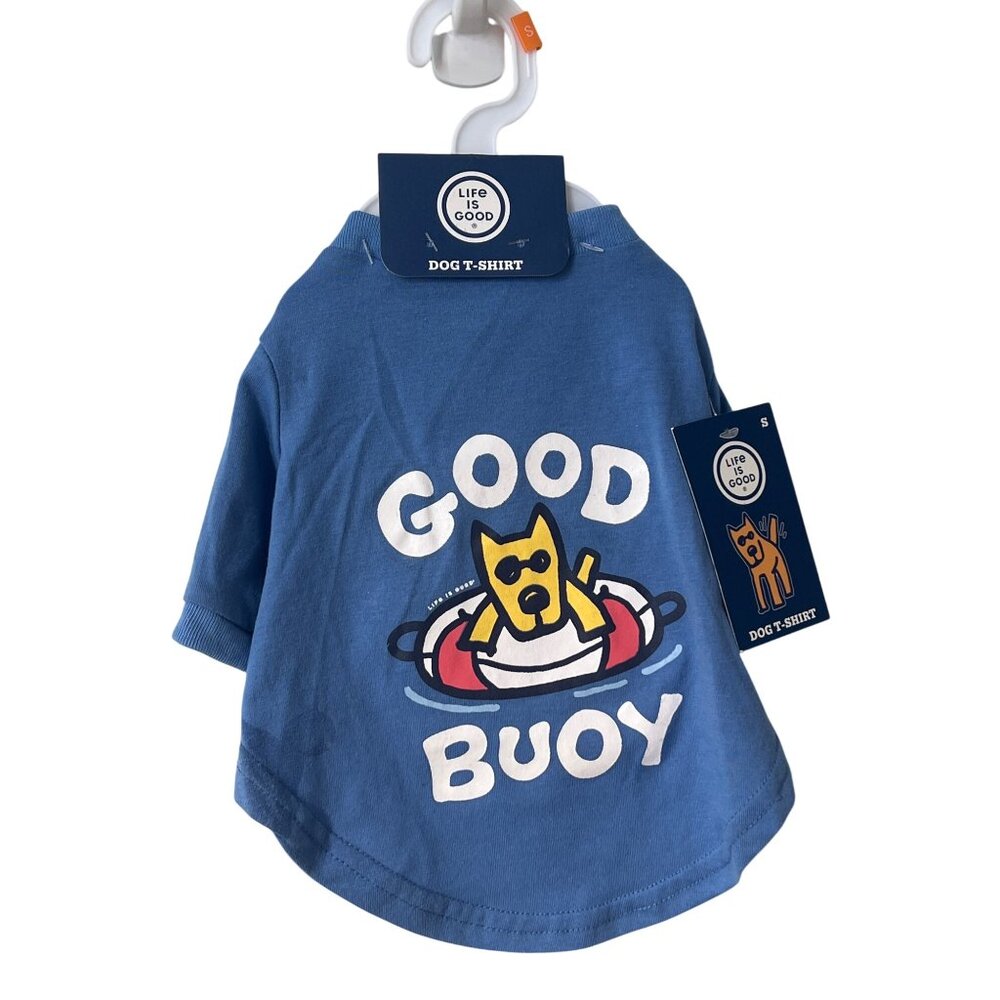 Life Is Good Good Buoy Dog T Shirt Size Small Blue Multicolor Pet Fur Baby NEW